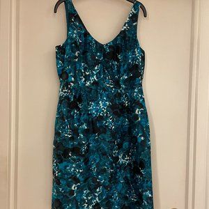J. Crew Silk Blue Navy Watercolor print Dress- Size 8